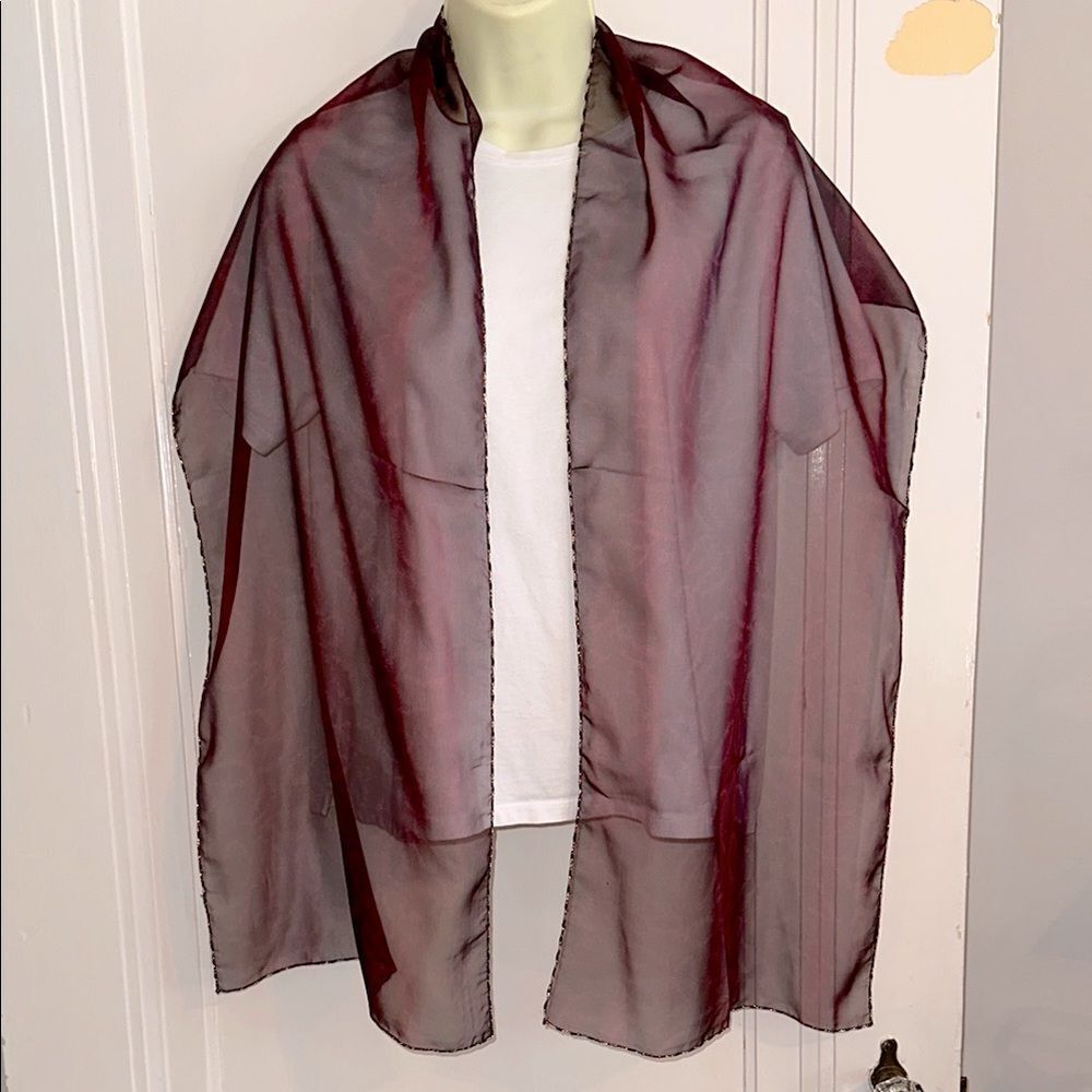Vintage Semi Sheer Maroon/ Burgundy Long Polyester Scarf /Light‎ Paisley Print